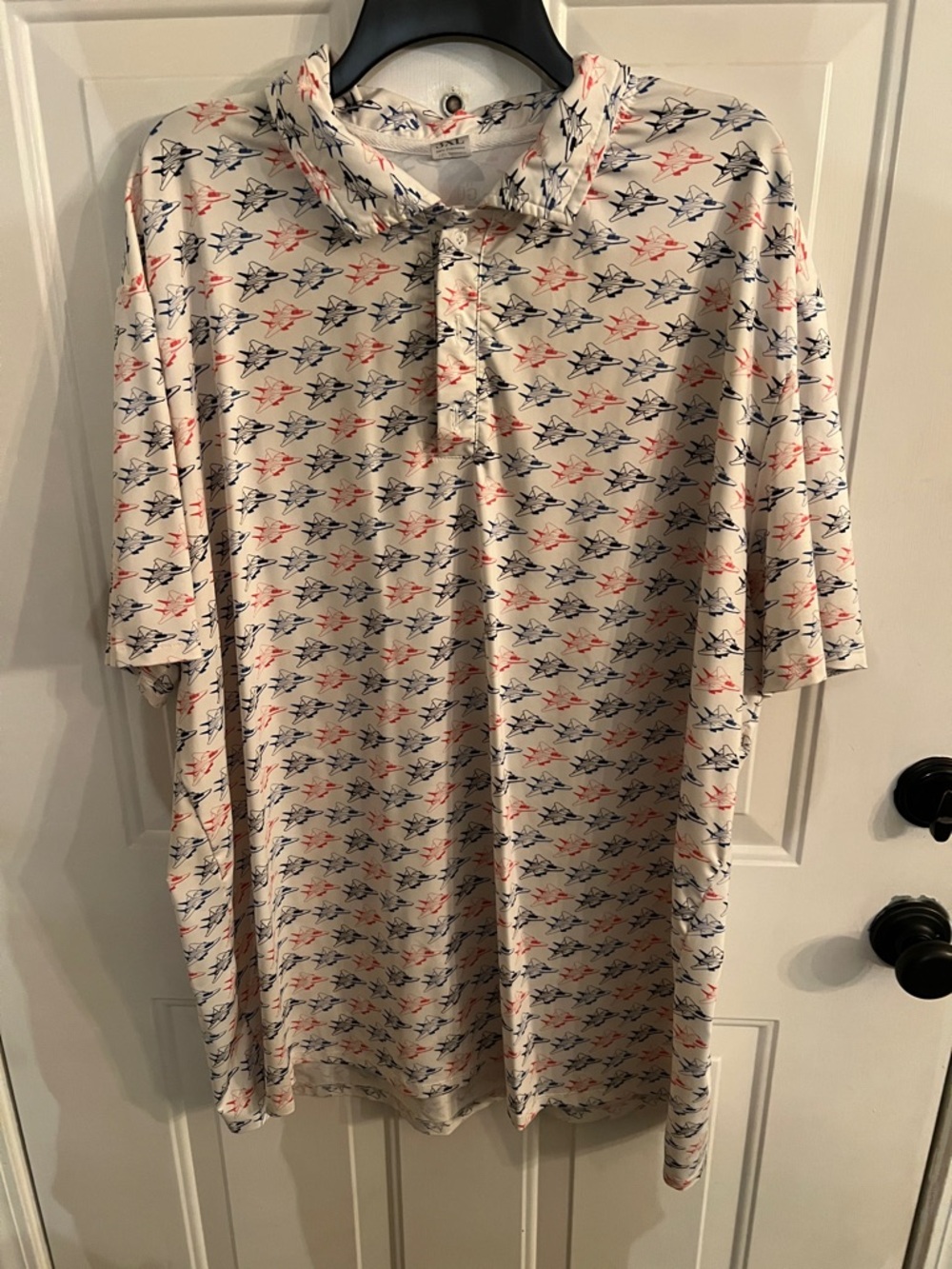 Men's Cream Polo with Navy & Coral Print -Bombcat